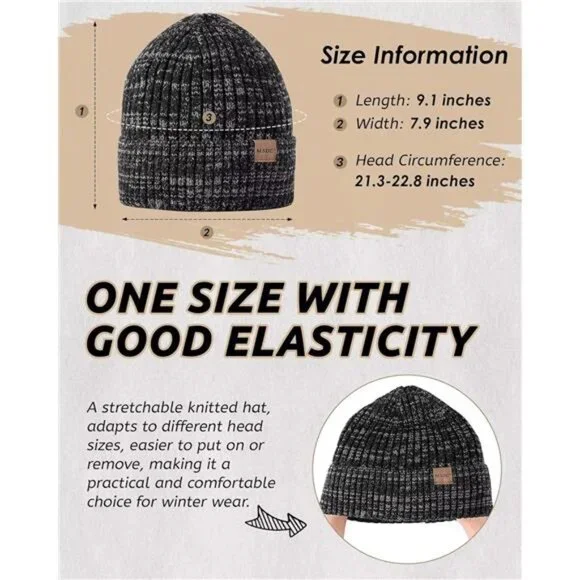 3 Pack Men's Winter Hats Warm Fleece Lined Beanie Skull Cap